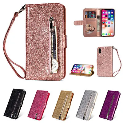 $8.98 • Buy Case For IPhone 14 13 12 11 Pro Max X XR 8 7 Zip Leather Wallet Flip Bling Cover