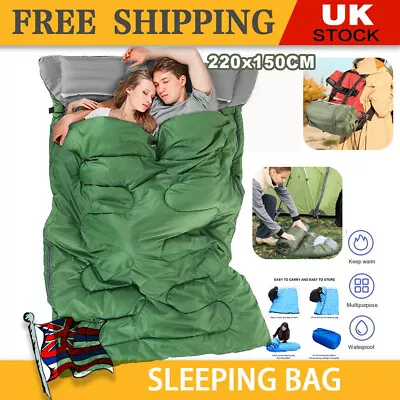 2IN1 Double Sleeping Bag With 2 Pillows Waterproof Carrying Bag Hiking Camping • £31.99