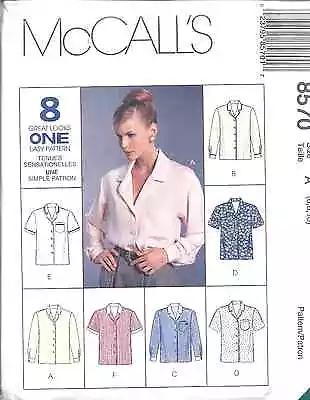 8570 UNCUT Vintage McCalls SEWING Pattern Classic Loose Fitting Blouse OOP NEW  • $4.89