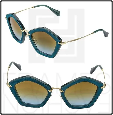 MIU MIU CULTE 06O Turquoise Green Suede Brown Sunglasses Geometric MU06OS Woman • $215.99