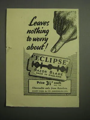 1948 Eclipse Razor Blade Ad - Leaves Nothing To Worry About • $19.99
