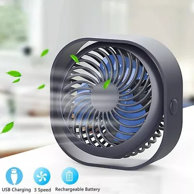 Rechargeable Mini USB Desk Fan Portable Small Quiet 3 Speed Table Cooling Fan UK • £9.95