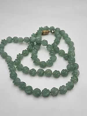 Vintage Green Jade Glass Beaded Necklace • $89