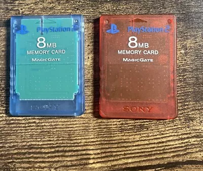 Lot Of 2: OEM PS2 Playstation 2 8mb Red & Blue Memory Cards MagicGate TESTED • $12.95