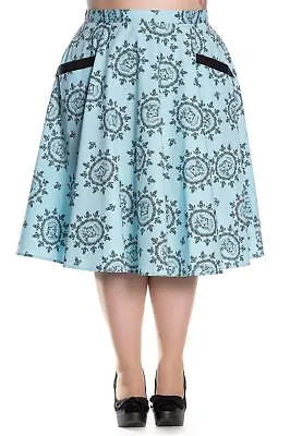 Blue Sailor Skirt Light Blue Plus Size Cotton Vintage 18 20 22 Hell Bunny  • £22.99