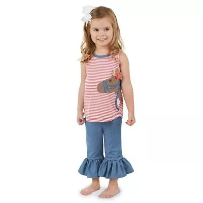 Mud Pie Baby Girl Horse Applique Striped Tunic Capri Set • $30