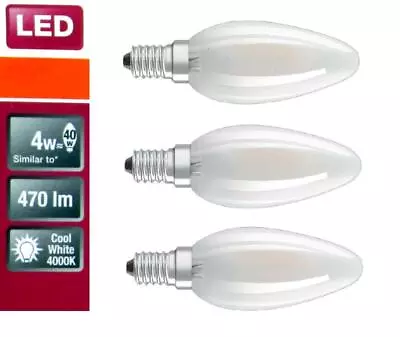 Osram 3 Pack 4W Candle LED Bulb E14 Screw Base Globe Cool White 4000K • $14.77