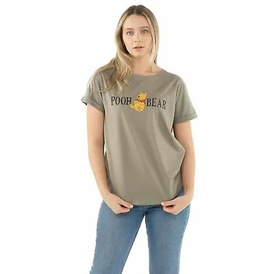 Official Disney Ladies Winnie The Pooh Fashion T-Shirt Light Khaki S-XL • £13.99