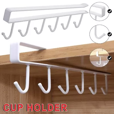 6Hooks Iron Under Shelf Hook Kitchen Cupboard Cabinet Mug Holder Cup Rack Hanger • $7.49