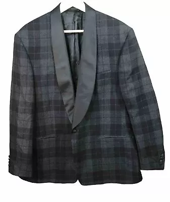 LAUREN RALPH LAUREN Men 100% Wool Tuxedo Jacket Tartan Plaid Black Gray SZ 46R • $39.99