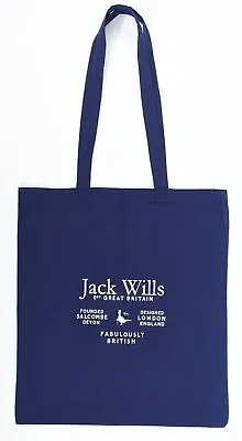 JACK WILLS Cotton Reusable Shopping Tote Bag Navy Blue 38cm X 41cm • £32.03