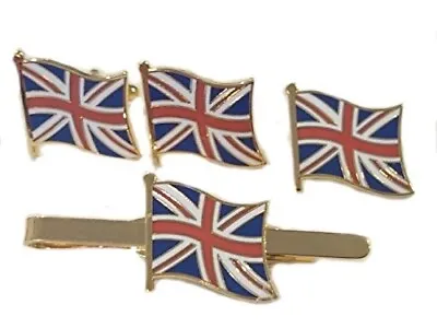 Union Jack Flag Gift Set Military Cufflinks Lapel Badge Tie Clip • £18.99