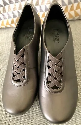 Hotter Stephanie Pewter Leather Slip On Shoes Size UK 5.5  40s Vintage Style • £23