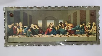 Vintage 1950s THE LAST SUPPER Scalloped Edge Glass Wall Picture 10  X 4  • £32.81