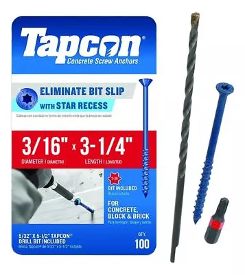 Tapcon 3/16  X 3-1/4  Star Torx Head Concrete Anchor Screws 3177407V2 | 100 Pack • $23.80