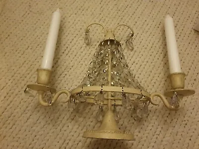 Laura Ashley Candelabra Cream Distressed Metal Pretty French Style Glass Drops. • £5