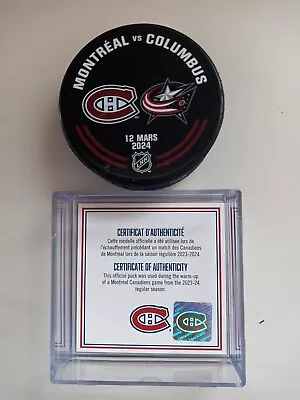 Puck Warm Up Used Montreal Canadiens Vs Blue Jackets 12 Mars 2024 Win 3-0 Habs • $65.08