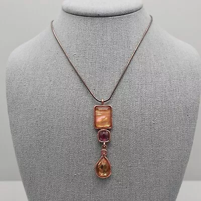 Lia Sophia Necklace PARISIAN Multicolor Beaded Pendant Boho Copper Tone Chain • $10.39