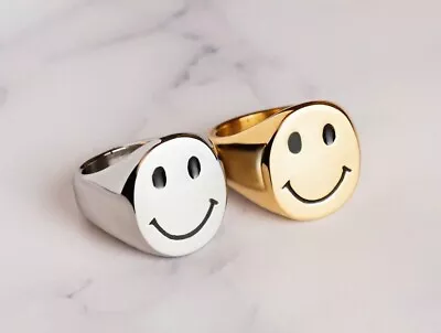 Silver Smiley Face Ring Stackable Smiley Face Ring Happy Face Ring Birthday Gift • $47.60