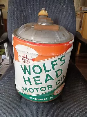 Vintage 5 Gallon Wolf's Head Heavy Duty Motor Oil Can • $100