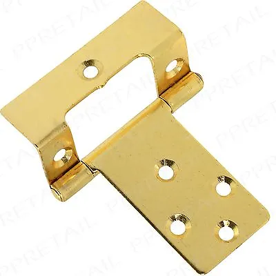 2 X Large Brass Cranked 50mm / 2  Flush Hinges Pair Offset Cabinet/Cupboard Door • £6.45