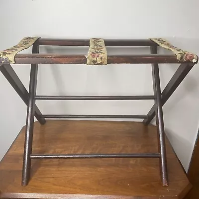 Vintage Wooden Folding Luggage Suitcase Rack Hotel Stand Fabric Straps • $50