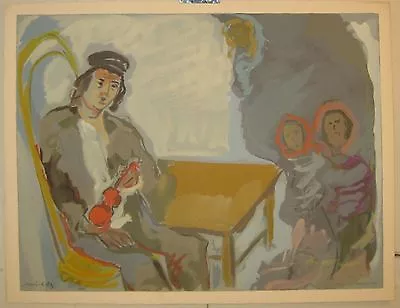 MANE-KATZ 'Fiddler With Children' MOURLOT Modernist Lithograph Fr Sholom Aleikem • $247.50