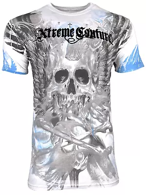 Xtreme Couture By Affliction Men's T-Shirt The Edge White Biker Skull • $23.99