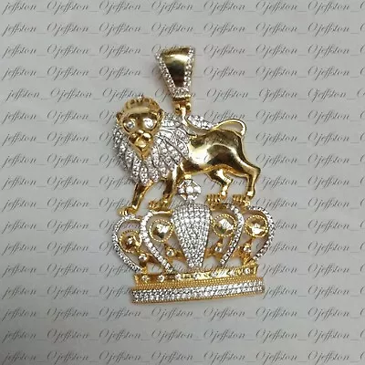 Simulated Diamond 14K Yellow Gold Plated The Wild Lion King Crown Wear Pendant • $182.25