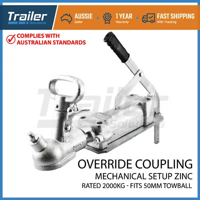 $90.95 • Buy Trailer Override Coupling Hitch & Bracket Mechanical Brake 2T Rated 4 Hole Mount