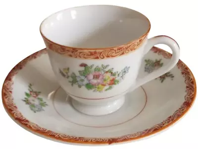 Vintage Porcelain Tea Cup & Saucer MCM Hand Painted Floral Occupied Japan • $19.99