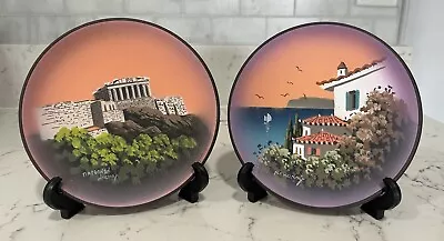 2 Signed Hand Made Ceramic Wall Hanging Decorative Plate Made In Greece New • $19