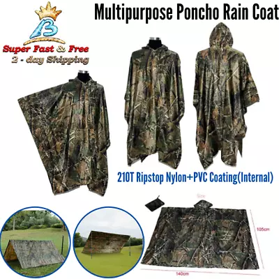 Rain Poncho Men Military Camo Rain Poncho Waterproof Mens Rain Poncho Nylon NEW • $31.15