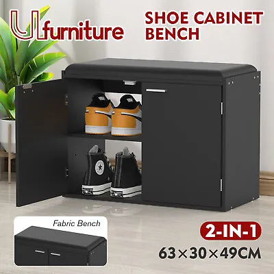 $39.90 • Buy Shoe Cabinet Bench Shoes Organiser Storage Rack Shelf Wooden Cupboard Black