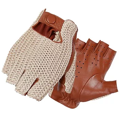 Men's Real Leather Fingerless Semi-finger Bicycle Driving  Riding Mitts Gloves • $26.80