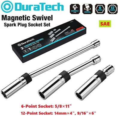 DURATECH 3PCS Magnetic Swivel Spark Plug Socket Set 5/8  9/16 14MM Steel Sockets • $22.99