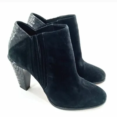 L.A.M.B.Black Suede Ankle Boots Python Block Heel Gwen Grunge Size 10 • $59.99