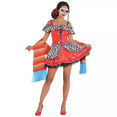 Adults Senora Sugar Skull Fancy Dress Costume Women's Halloween Day Of The Dead • £16.99