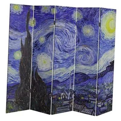 5-Panel Folding Room Divider Privacy Screen Van Gogh's Starry Night Painting  • $257