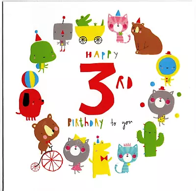 Happy 3rd Birthday Card Cactus Circus Animals Three Years Old Boy Or Girl Unisex • £2.45