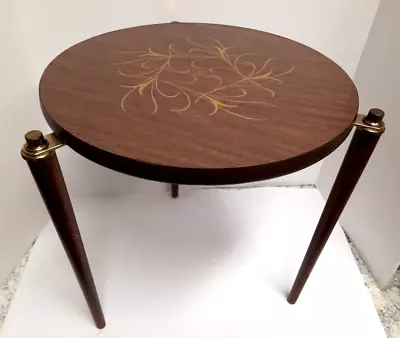 Vintage MCM 3 Side Table Formica Top 3 Spider Legs 15  Round 16  T Stackable • $39