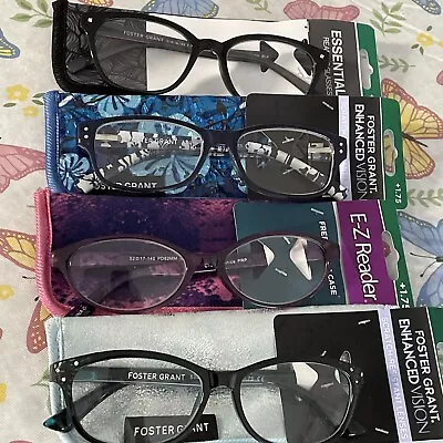 Lot Of 4 Reading Glasses Foster Grant Ez Reader + 1.75  Enhanced Vision New Case • $9.99