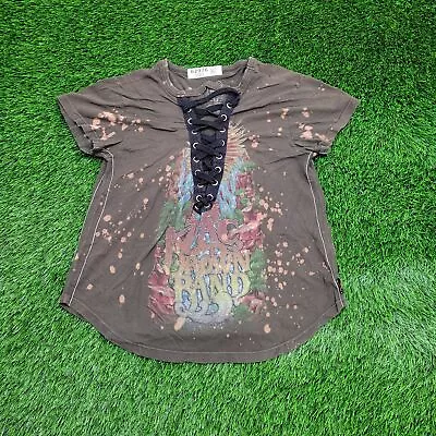 Zac-Brown Band Lace-Up Distressed Shirt Womens M-Short 19x23 Upcycled Boho Style • $28.77