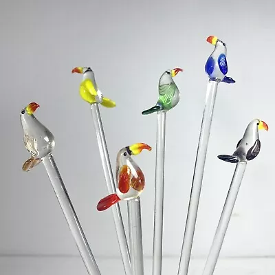 Venezia Art Glass Toucans Swizzle Sticks Set Of 6 Bar Cocktail Gift Party • $26.95