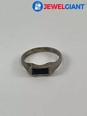 H85 Sterling Silver Flat-top Ring Sz 7.50 Black Enamel Tarnish Band 2.5 G #df786 • $14.99