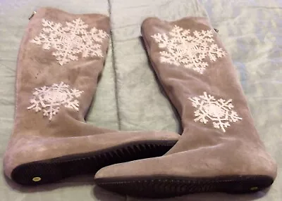 Manolo Blahnik Tan Suede Leather Boots Sz 37 Snowflake Design • $49.99