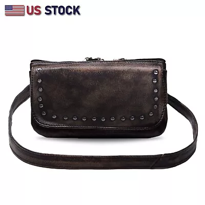 Leather HipClip Purse Bag Women Waist Fanny Pack Motorcycle Distressed BROWN2151 • $29