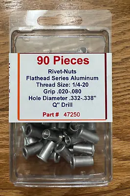 MARSON 1/4-20 Aluminum KLIK Rivet Nuts Flathead MRN Series PN 47250   QTY 90 • $27.50