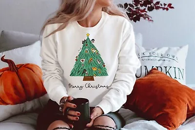 MERRY CHRISTMAS Santa Custom Christmas Unisex Shirt Xmas Gift Cat Tree (SWT) • £14.99