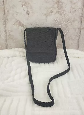 Black Charcoal Crossbody Faded Glory Flap Over Macrame Bag Pouch Small Purse • $9.76